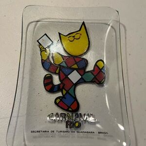 Brazilian cat trinket dish. Glass. Carnival Rio